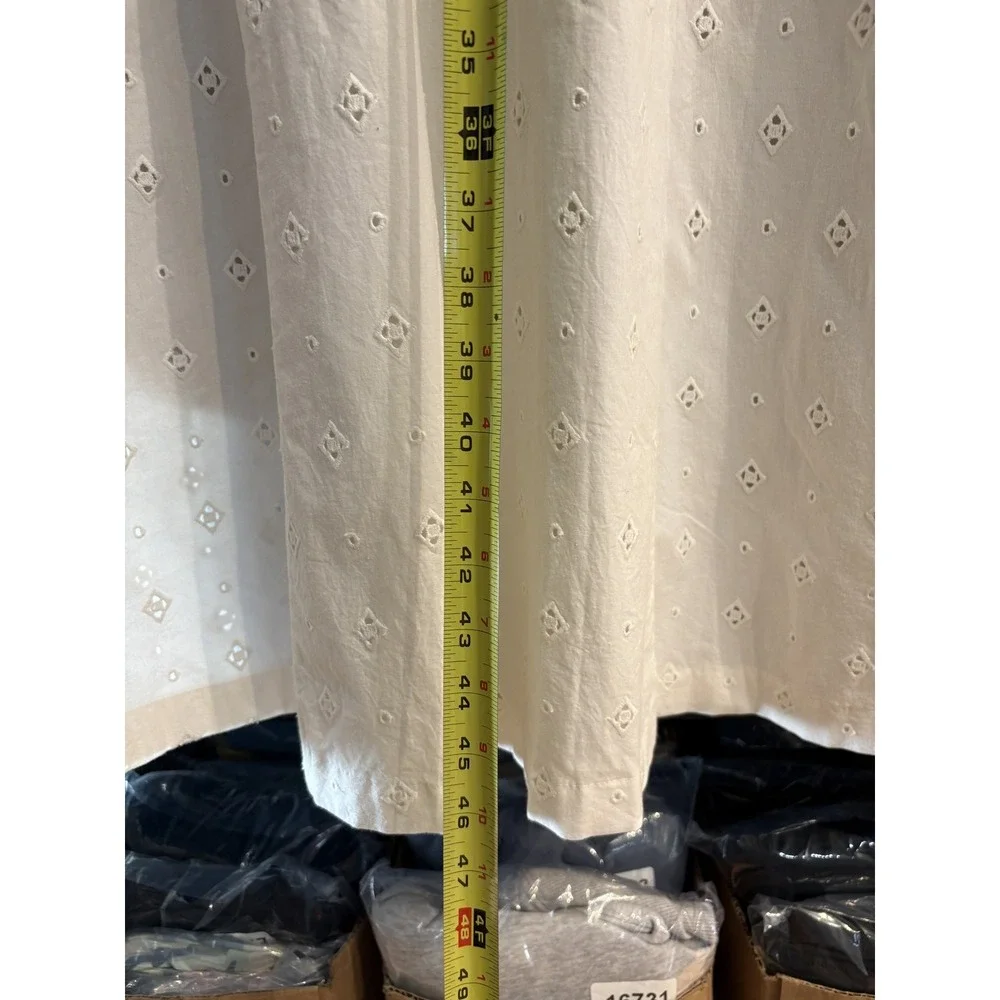 Doen Dress Womens XS White Eyelet Embroidered Cotton Bell Sleeve Midi Boho India